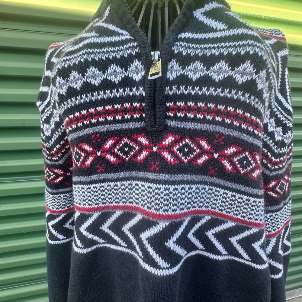 Chaps Men’s Quarter Zip Patterned Sweater Vintage Ski Lodge Knit Cabincore Sz M